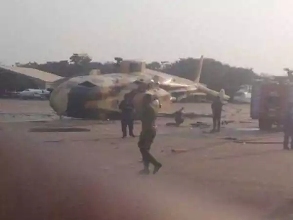 Photo: $21m Presidential jet handed over to Air Force crashes in Makurdi, Benue state